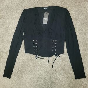 NWT Black Long Sleeve Corset Top purchased at Dolls Kill Sz Small